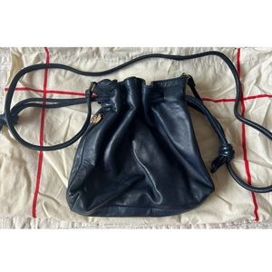 Clare V Navy Leather Drawstring Crossbody Bag